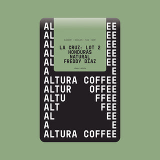 Altura Coffee Honduras La Cruz Lot 2 natural single origin coffee bag with black and sage green label