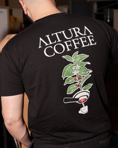 Man Wearing Altura Coffee T Shirt