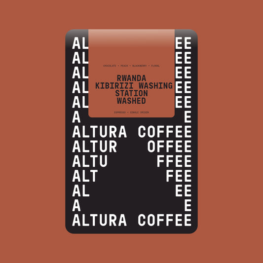Altura Coffee Rwanda Kibirizi fully washed single origin coffee bag with black and terracotta label