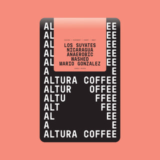 Altura Coffee Nicaragua Los Suyates anaerobic washed single origin coffee bag with black and coral label